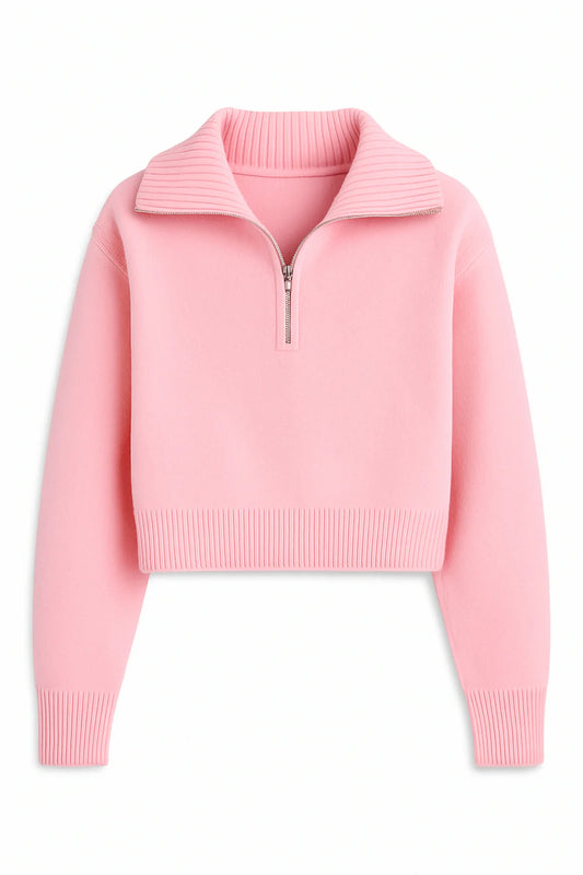 KATIE J - BG - TWEEN MARISSA QUARTER ZIP SWEATER - BABY PINK