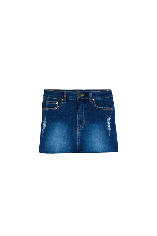 Katie J - BG - Miami Distressed Denim Skirt - Mid Wash Denim