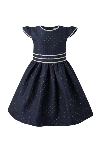 Rachel Riley - Navy Dot Damask Dress