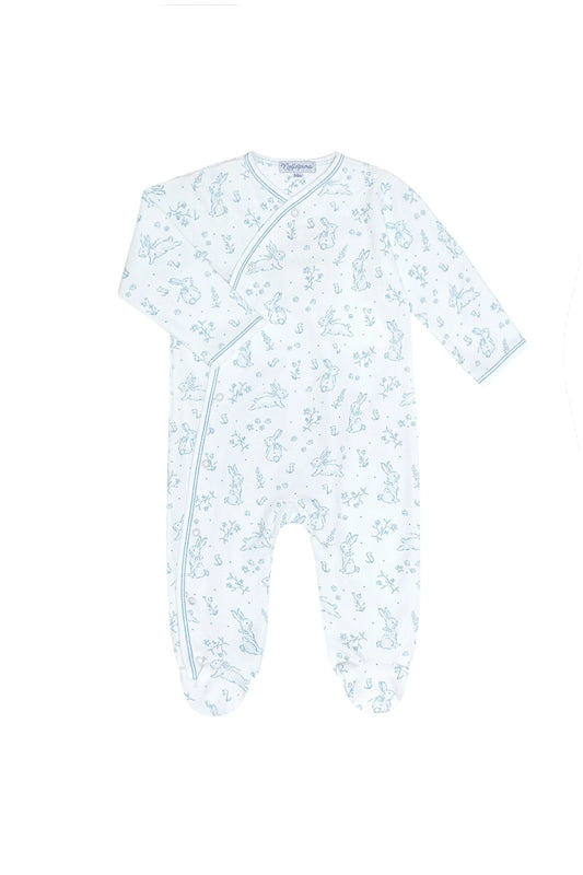 NELLAPIMA - BBY - BUNNY TOILE CROSSOVER FOOTIE - BLUE