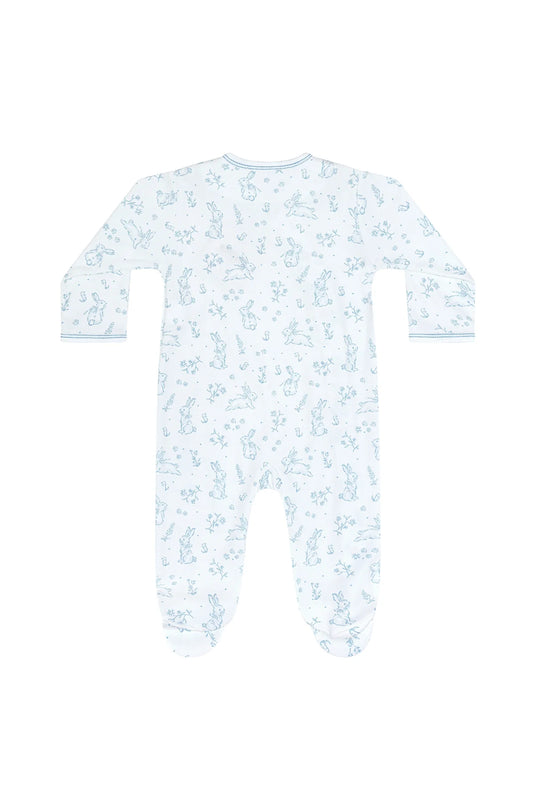 NELLAPIMA - BBY - BUNNY TOILE CROSSOVER FOOTIE - BLUE