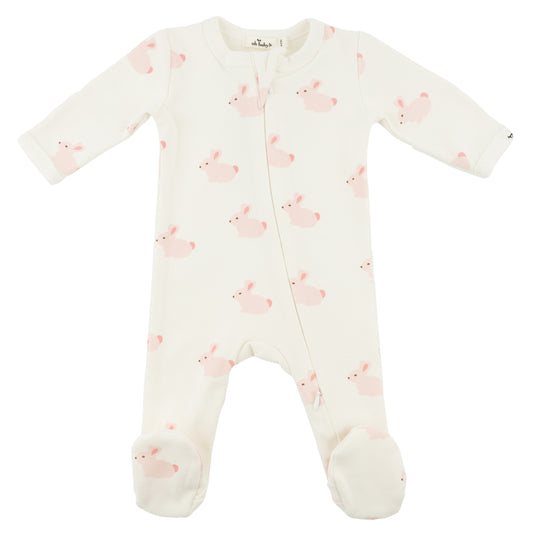 OH BABY! - BBY - BUNNIES PRINT FOOTIE - OYSTER