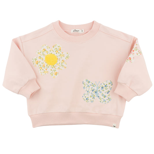 OH BABY! - TG - FLOWERS & BUTTERFLY APPLIQUE CHARLIE SWEATSHIRT - PALE PINK