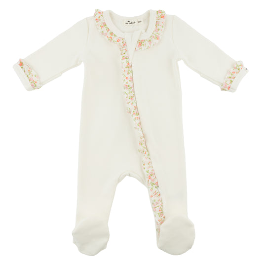 OH BABY! - BBY - POPPY SPRIG BLUSH RUFFLE FOOTIE - OYSTER