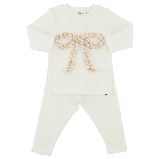 OH BABY! - BBY - POPPY SPRIG RUFFLE BOW 2 PIECE SET - CREAM