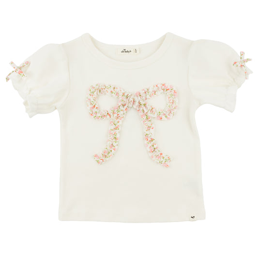 OH BABY! - TG - BLUSH POPPY SPRIG RUFFLE BOW LAYLA TEE - OYSTER