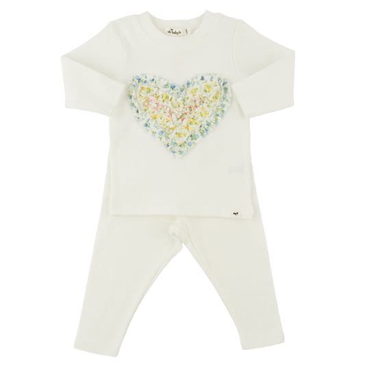 OH BABY! - BBY - POPPY SPRIG RUFFLE HEART 2 PIECE SET - CREAM