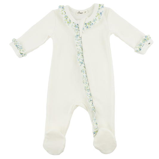 OH BABY! - BBY - POPPY SPRIG SKY RUFFLE FOOTIE - OYSTER