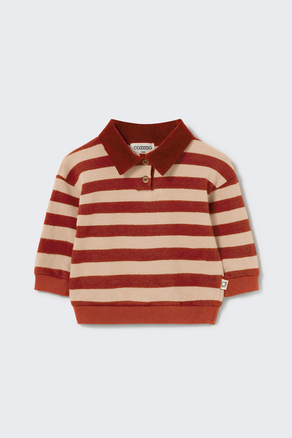 COZMO - BBY - STRIPED BRUSHED SOFT KNIT POLO SWEATER - GINGER STONE