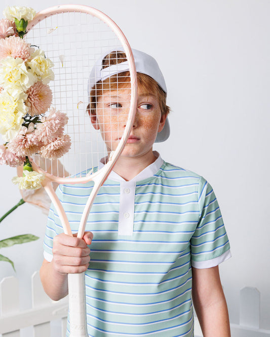 COURTSIDE KIDS  - TB - BASELINE STRIPE BLADE SHIRT - PALM GREEN