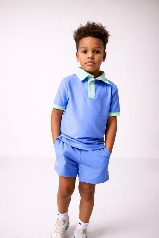 COURTSIDE KIDS  - BB - ACE POLO SHIRT - SKY BLUE / PALM GREEN