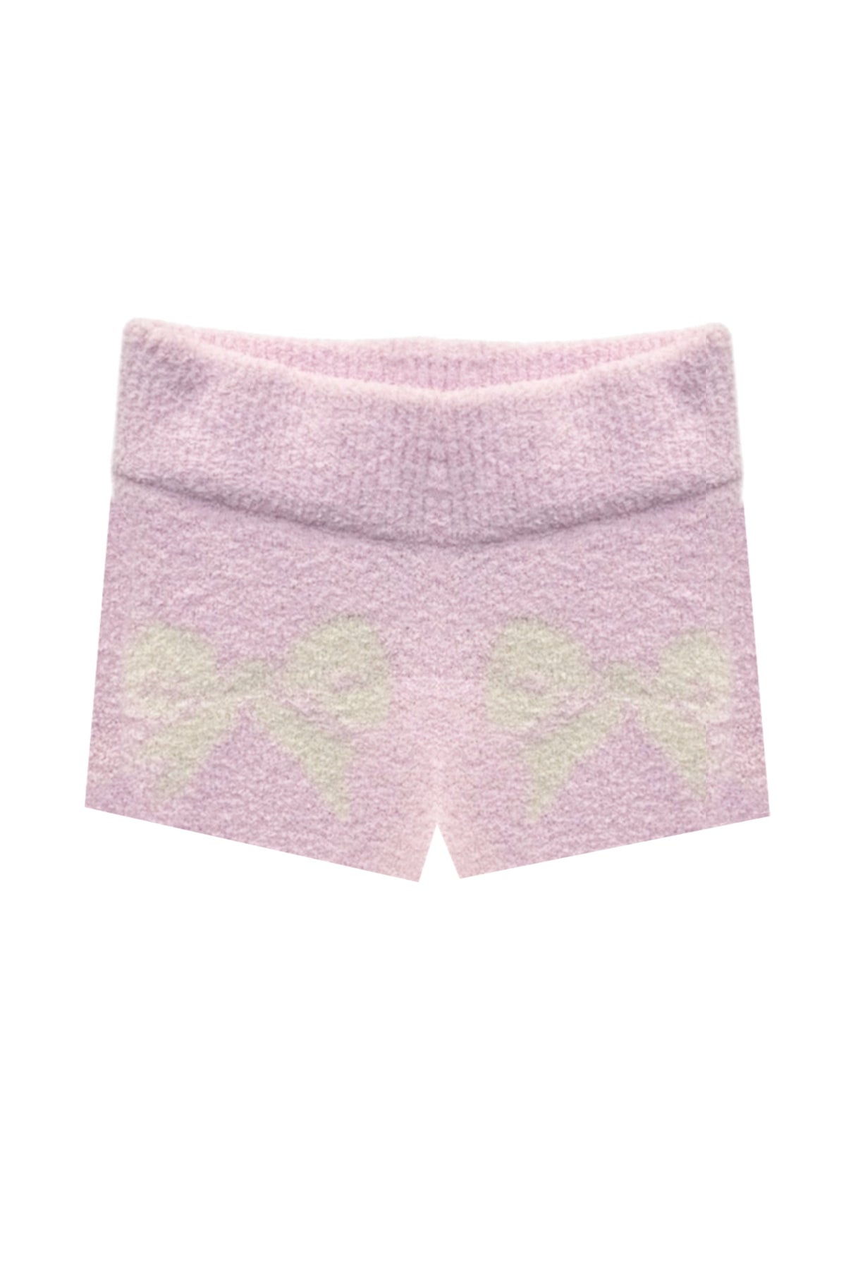 KATIE J NYC PARKER COMFY SHORTS INTARSIA BABY PINK VINTAGE WHITE BOWS
