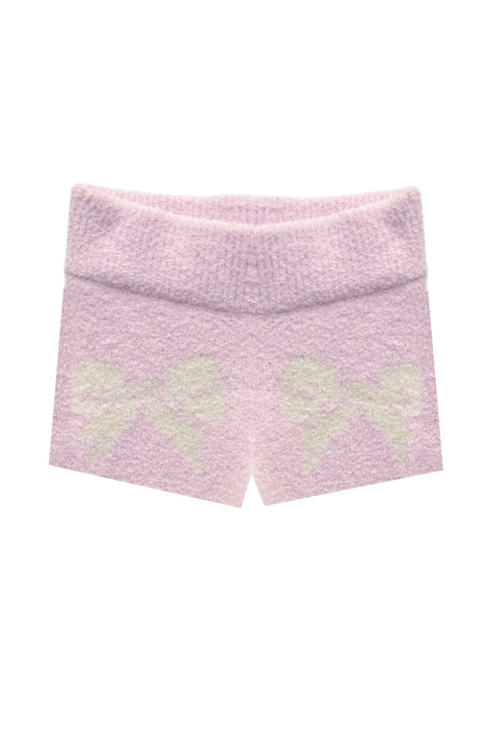 KATIE J NYC PARKER COMFY SHORTS INTARSIA BABY PINK VINTAGE WHITE BOWS