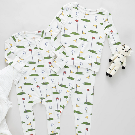 PINK CHIICKEN - BB - BAMBOO PJ SET - CREAM GOLF TOURNAMENT