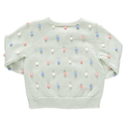 PINK CHICKEN - BG - GIRLS POM POM MAUDE SWEATER - LIGHT GREEN