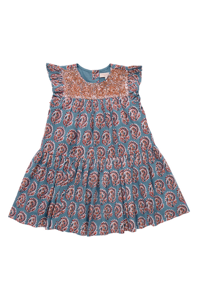 Pink Chicken - Blue Paisley Fiona Ruffle Dress