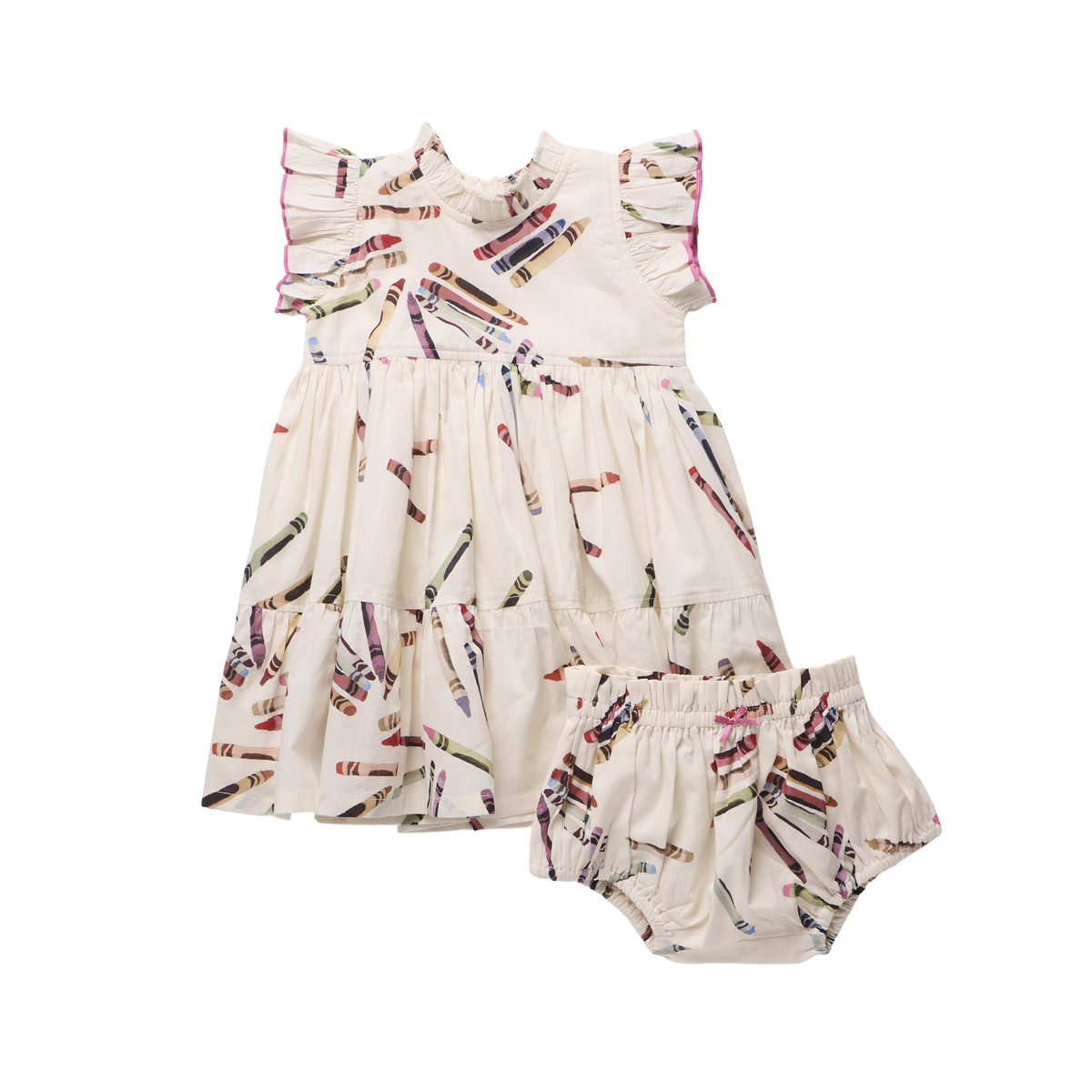 PINK CHICKEN - BBY - BABY GIRLS JENNIFER DRESS SET - TOSSED CRAYONS