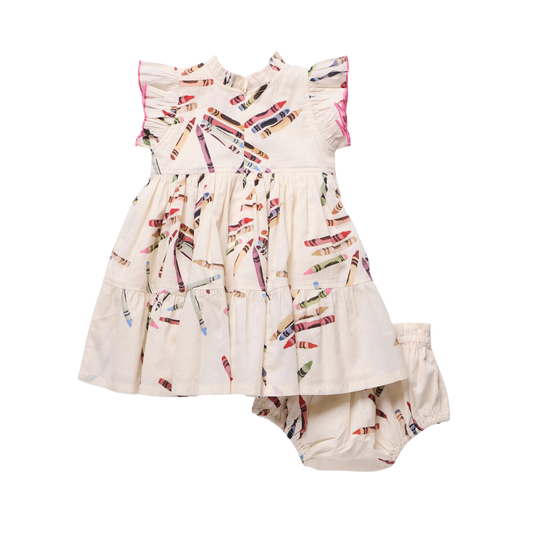 PINK CHICKEN - BBY - BABY GIRLS JENNIFER DRESS SET - TOSSED CRAYONS