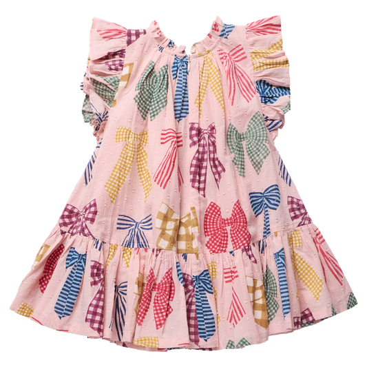 PINK CHICKEN - TG - GIRLS HARPER DRESS - PATTERNED BOWS