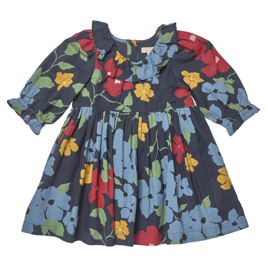 PINK CHICKEN - TG - GIRLS AMARA DRESS - NAVY HIBISCUS FLORAL