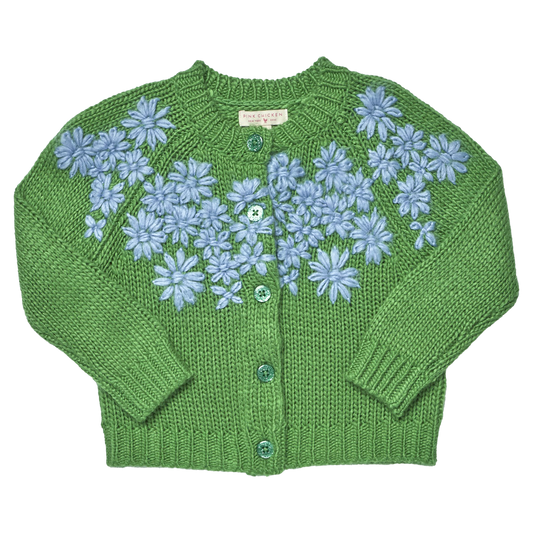 PINK CHICKEN - TG - GIRLS BLOSSOM SWEATER - BLUE FLOWER EMBROIDERY