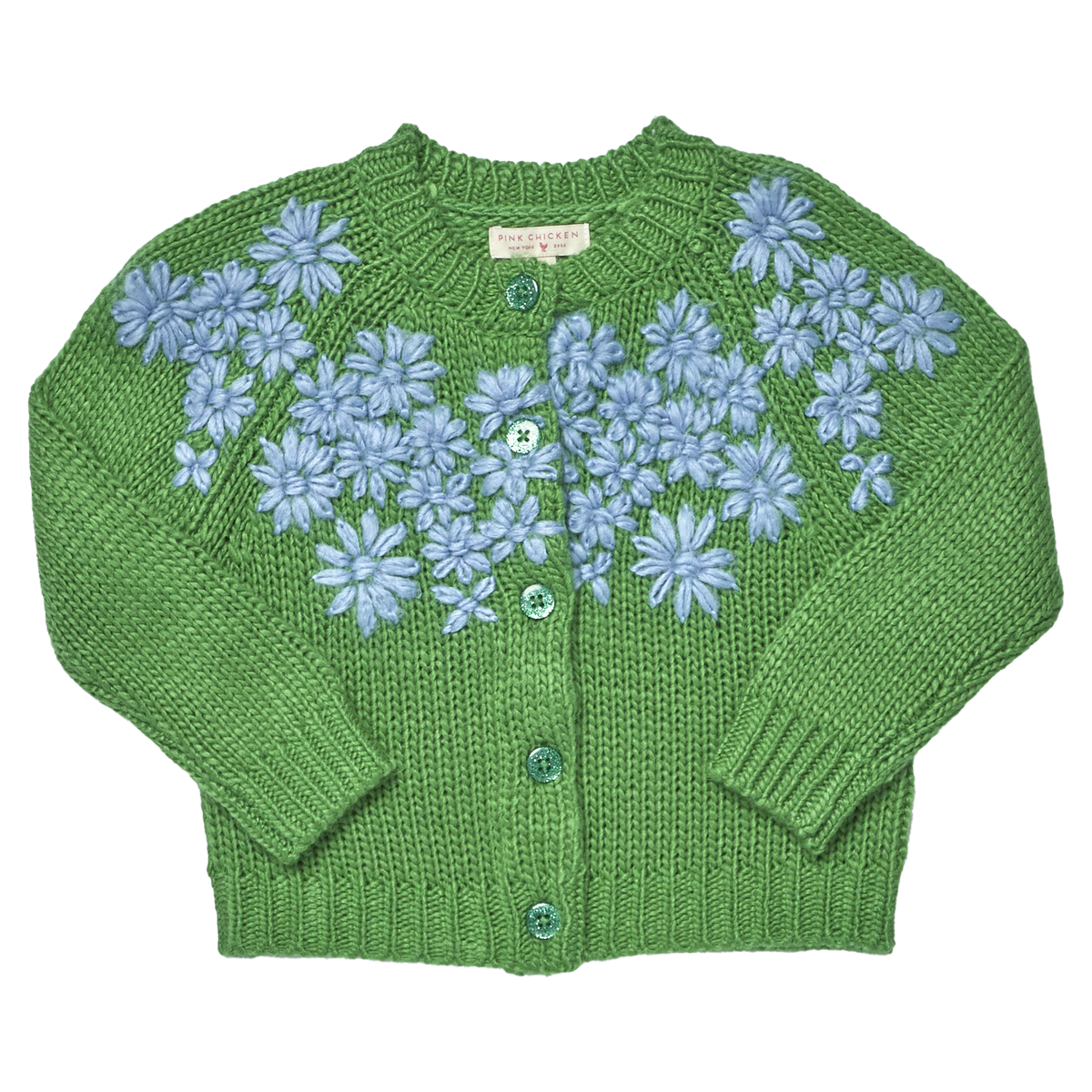 PINK CHICKEN - BG - GIRLS BLOSSOM SWEATER - BLUE FLOWER EMBROIDERY