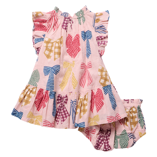 PINK CHICKEN - BBY - BABY GIRLS HARPER DRESS SET - PATTERNED BOWS