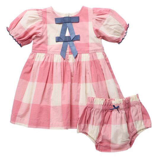 PINK CHICKEN - BBY - BABY GIRLS HERMIONE DRESS SET - PINK CHECK