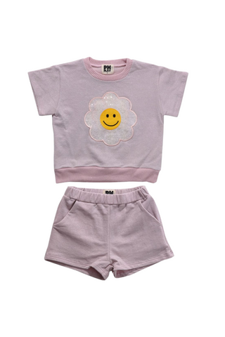 Petite Hailey - Metallic Daisy Sweatshirt Set Pink