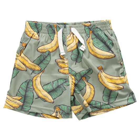PINK CHICKEN - BB - BOYS SWIM TRUNK - GREEN BANANA LEAVES