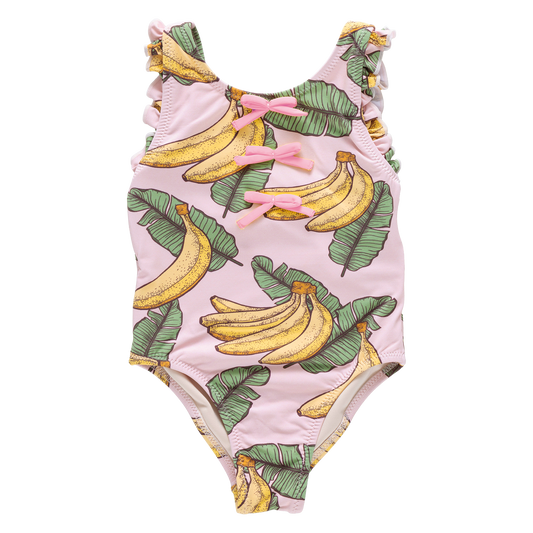 PINK CHICKEN - TG - GIRLS SYLVIE BOW SUIT - PINK BANANA LEAVES