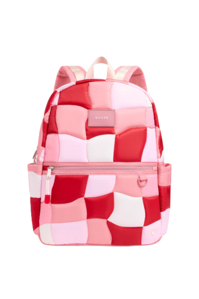 State Bags - Kane Double Pocket Backpack Pink Puffer Check
