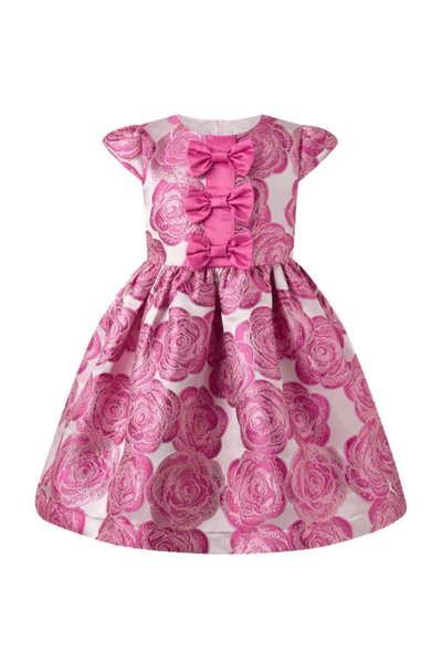 Rachel Riley - Bow Front Rose Damask Dress