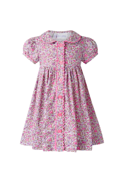 Rachel Riley - Purple Floral Button Front Dress and Bloomers Set