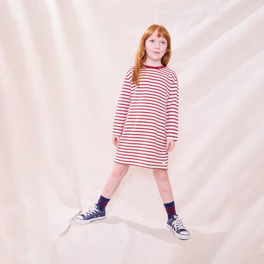 Pink Chicken - BG - Hopscotch Long Sleeve Dress -Dark Red Stripe