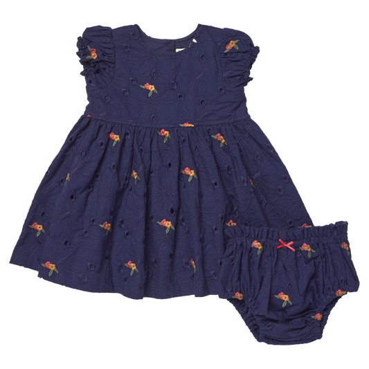 PINK CHICKEN - BBY - BABY GIRLS ELIZA DRESS SET - EYELET EMBROIDERY