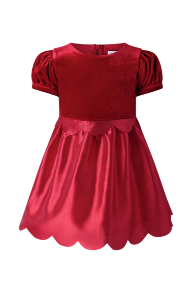 Rachel Riley - Red Taffeta Scalloped Dress