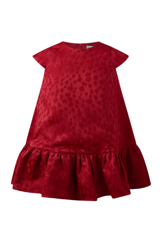 Rachel Riley - Red Petal Damask Drop Hem Dress