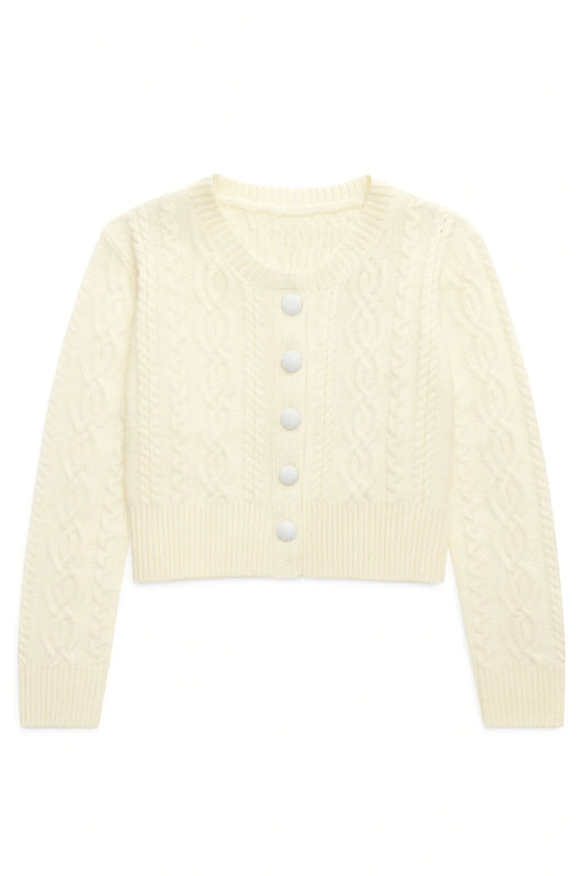 KATIE J - BG - TWEEN REMI INTRICATE CABLE KNIT CARDIGAN - CREAM