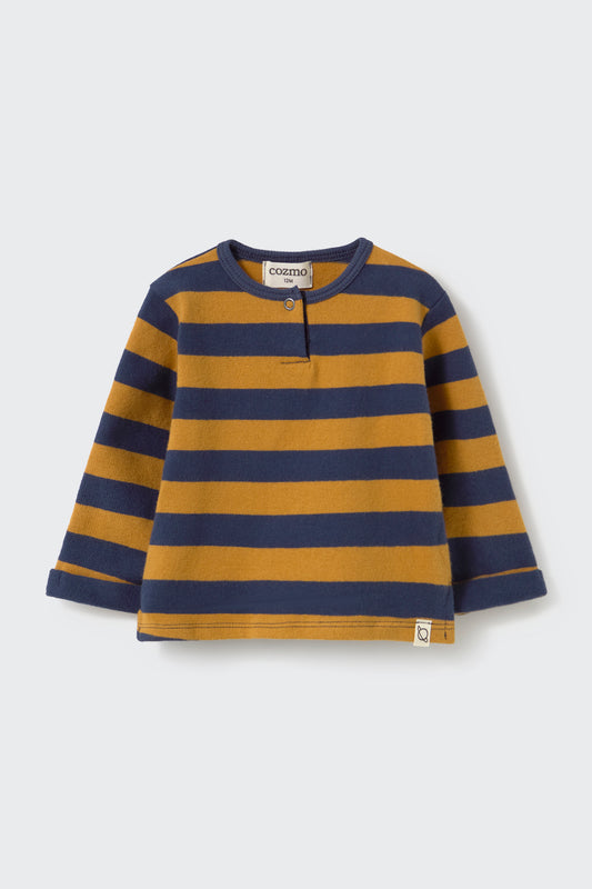 COZMO - BBY - STRIPED BRUSHED SOFT KNIT SWEATER - NAVY BISCUIT