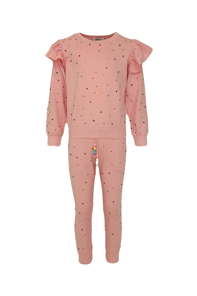 Lola And The Boys - Rainbow Crystal Pink Ruffle Jogger Set
