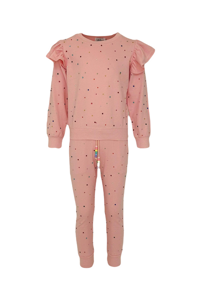 Lola And The Boys - Rainbow Crystal Pink Ruffle Jogger Set