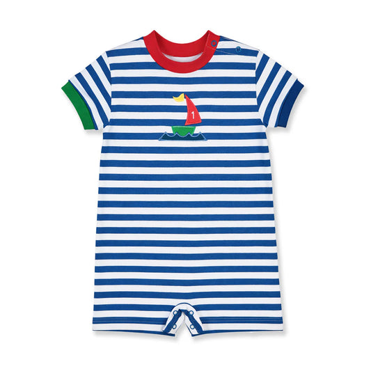 FLORENCE EISEMAN - BBY - STRIPE KNIT SHORTALL WITH SAILBOAT  - BLUE