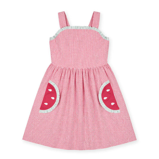 FLORENCE EISEMAN - TG - CHECK SEERSUCKER DRESS WITH WATERMELON  - RED