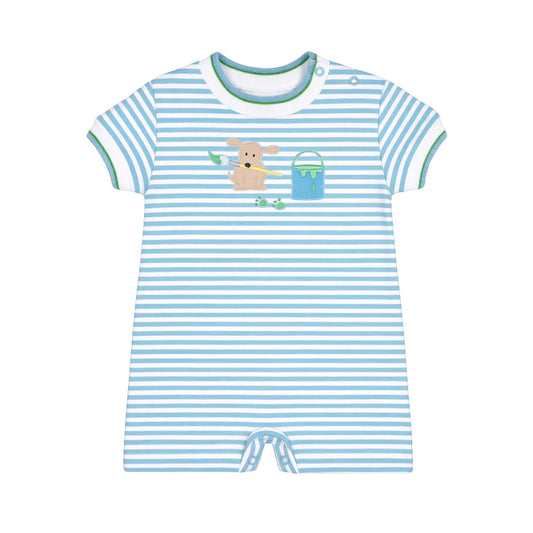 FLORENCE EISEMAN - BBY - STRIPE KNIT SHORTALL WITH PAINTING DOG  - BLUE