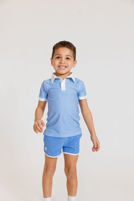 COURTSIDE KIDS  - BB - RETRO SUPER SHORT W/ WHITE PIPING - SKY BLUE