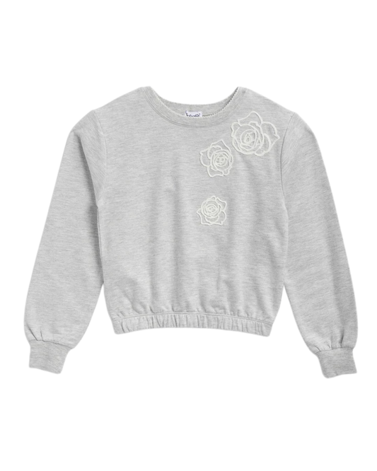 SPLENDID - BG - GIRLS ROSE EMBROIDERED SWEATSHIRT - GREY