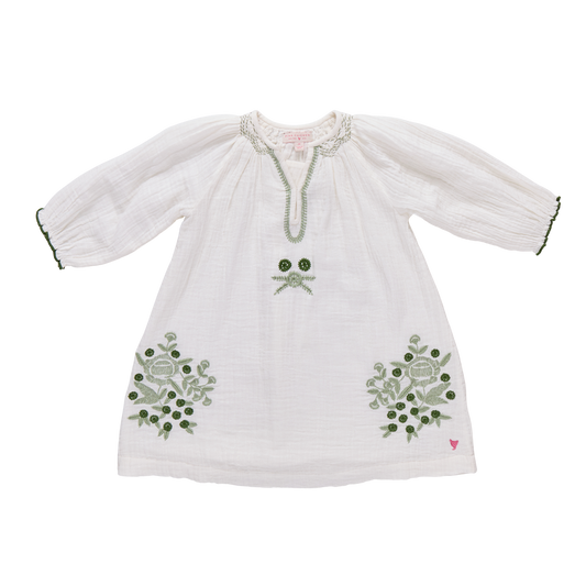 PINK CHICKEN - TG - GIRLS AVA DRESS - GREEN EMBROIDERY