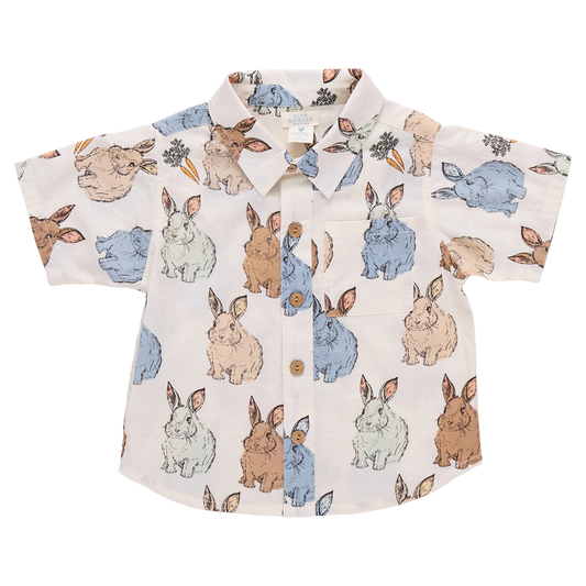 PINK CHICKEN - TB - BOYS JACK SHIRT - BLUE VINTAGE BUNNIES