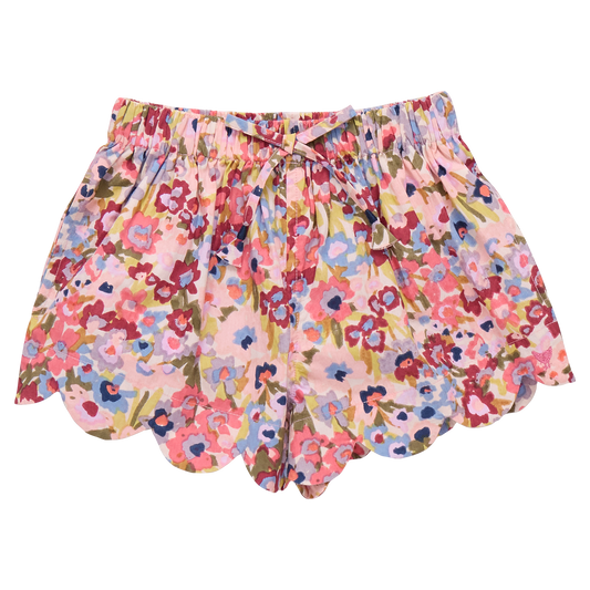 PINK CHICKEN - TG - GIRLS SCALLOP SHORT - BURGUNDY SKETCHED FLORAL